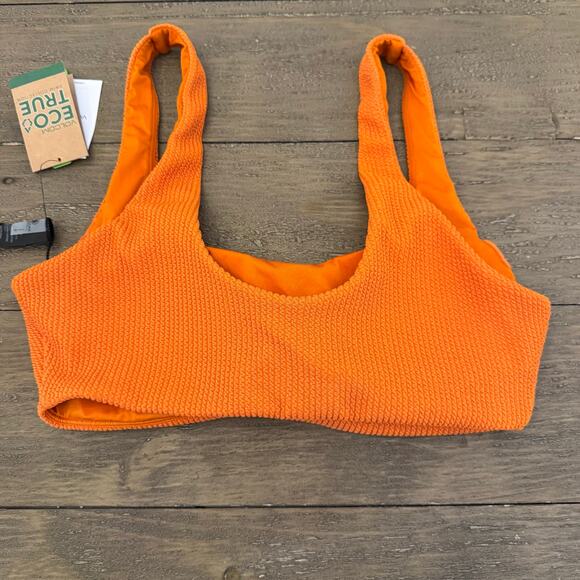 Volcom Junior's Size Large NWT Rust Orange Scoop Neck Textured Swim Top $48 - Picture 2 of 5